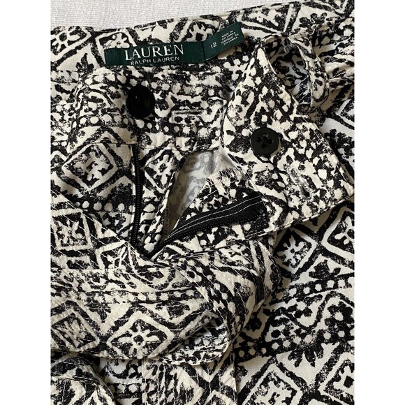 Ralph Lauren LRL Sz 12 Black White Print Pants Belted Drawstring Viscose - Picture 5 of 8
